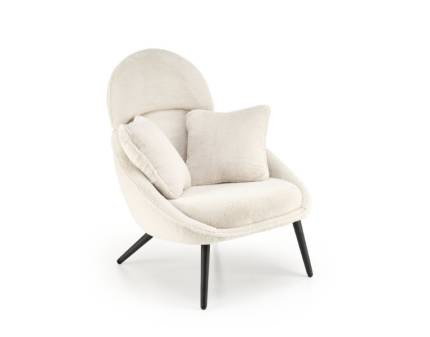 Fotoliu BEIGE MERRY material plusat crem, cu perne, confortabil, 80x90xH95cm