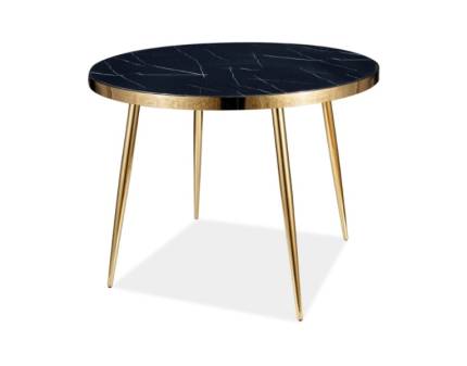 Masa CALVIN din sticla cu efect de marmura neagra, metal auriu 100xH75cm