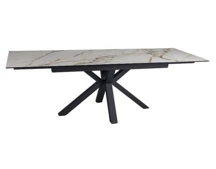 Masa extensibila COLUMBUS CERAMIC AMBER din ceramica cu efect de marmura Amber Bianco alba, metal negru 160-240x90xH76cm