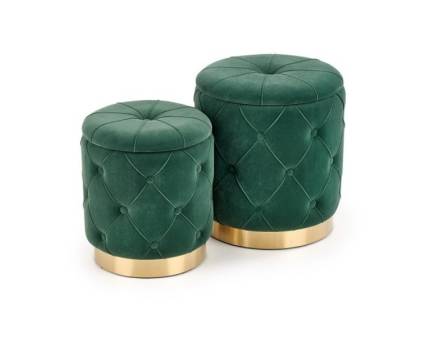 Set 2 tabureti POLLY catifea verde, cu spatiu pentru depozitare 40xH44cm / 33xH38cm