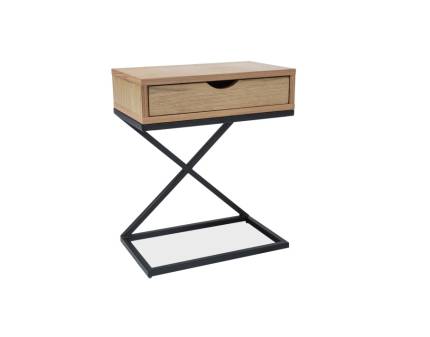 Masuta LIZ I cu sertar pentru depozitare, din MDF cu furnir natural stejar, metal negru 50x30xH60cm