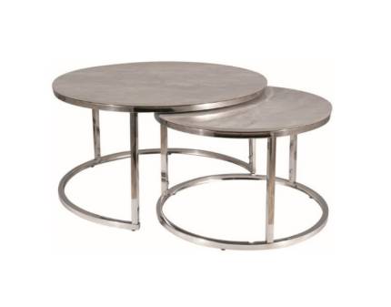 Set 2 masute PORTAFINO B din ceramica cu efect de marmura gri, metal crom 60xH38cm / 80xH42cm 