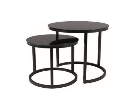 Set 2 masute ATLANTA D II din sticla neagra, metal negru 53xH45cm / 43xH35cm