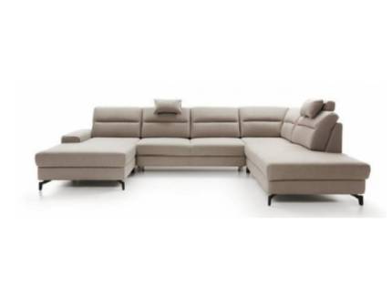 Coltar extensibil NAOMI U material textil gri, cu lada pentru depozitare 223x336x171cm