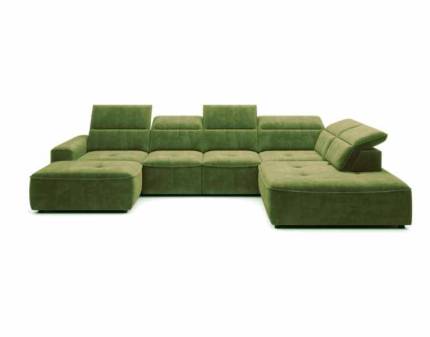 Coltar cu reglaj electric COLOMBO XL material textil verde, cu lada pentru depozitare, tetiere reglabile, spatar reglabil 227x376x182cm 