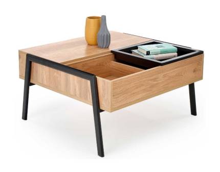 Masuta PODIUM cu suport retractabil pentru laptop, spatiu pentru depozitare, din MDF nuanta lemnului, metal negru 85x80xH34-64cm