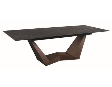 Masa extensibila BONUCCI CERAMIC GREY din ceramica cu efect de marmura Nero Greco, furnir nuc 200-250x98xH76cm