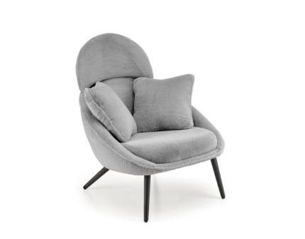 Fotoliu GREY MERRY material plusat gri, cu perne, confortabil, 80x90xH95cm