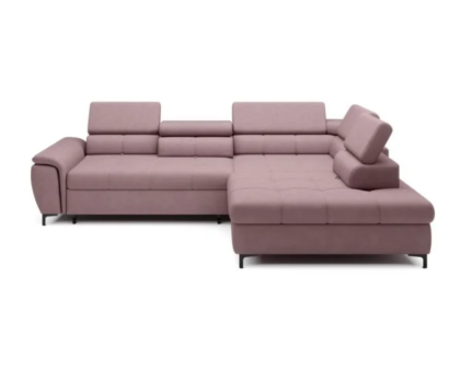 Coltar extensibil DENVO material textil gri, cu lada pentru depozitare, tetiere reglabile, spatar reglabil 290x217cm