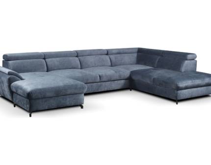 Coltar extensibil MAROLA U cu lada pentru depozitare, tetiere reglabile, spatar reglabil, personalizabil 238x348x180cm