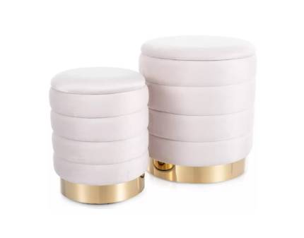 Set 2 tabureti BRITTA VELVET cu spatiu pentru depozitare, catifea, cadru auriu 40xH45cm