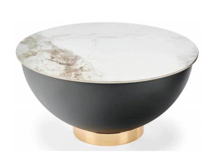 Masuta CECILIA cu spatiu pentru depozitare, din ceramica cu efect de marmura alba, metal negru + auriu 73xH37cm