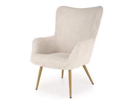 Fotoliu AMARO material plusat-raiat crem, picioare nuanta lemnului, design scandinav 70x80xH97cm