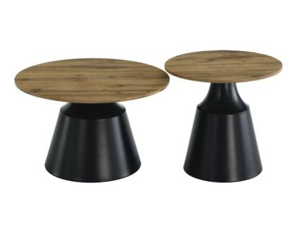 Set 2 masute ITAKA din MDF stejar Artisan metal negru mat 50xH40cm / 70xH50cm 
