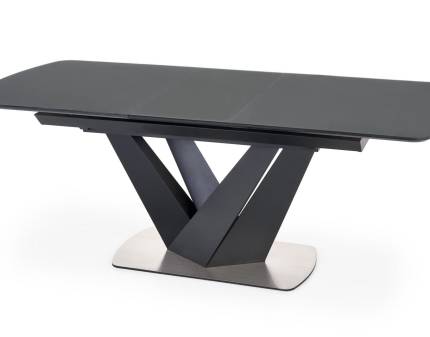 Masa extensibila PATRIZIO din MDF si sticla gri inchis, metal negru 160-200x90xH77cm