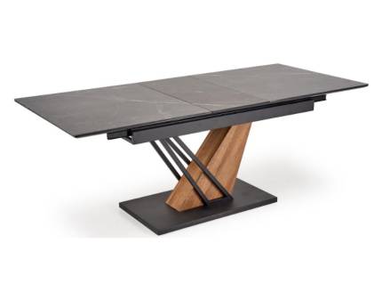 Masa extensibila VOLANT din MDF cu efect de marmura neagra, metal negru si stejar auriu 140-180x90xH76cm 