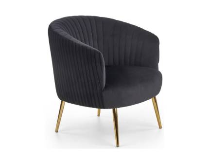 Fotoliu CROWN catifea neagra, picioare aurii 78x72xH80cm 