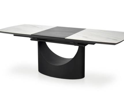 Masa extensibila OSMAN din MDF si ceramica cu efect de marmura alba, metal negru 160-220x90xH77cm