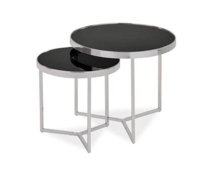 Set 2 masute DELIA II SILVER din sticla neagra, metal crom 60xH52cm / 45xH45cm